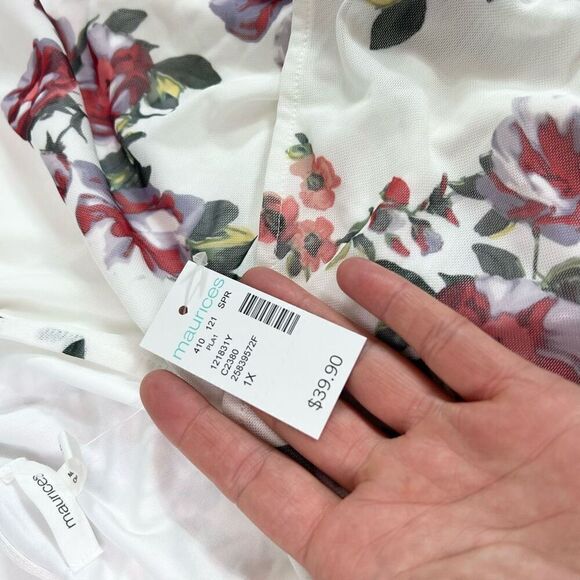 Maurices Mini Dress Womens 1X Multicolor Lined Tiered V-Neck Floral Print New - Picture 11 of 11